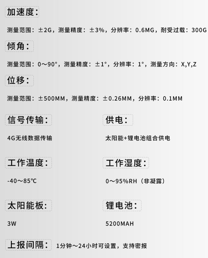 地質災害監測系統技術參數