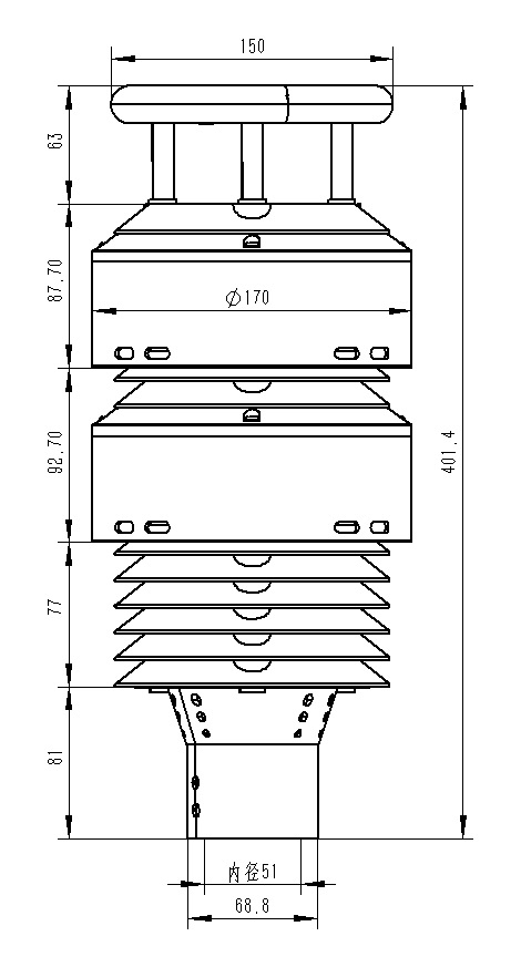 大氣負氧離子傳感器產品尺寸圖